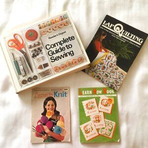 Sewing Instruction 4 Books: General+ Quilt Knit Crochet Tat Embroidery 1959-1980